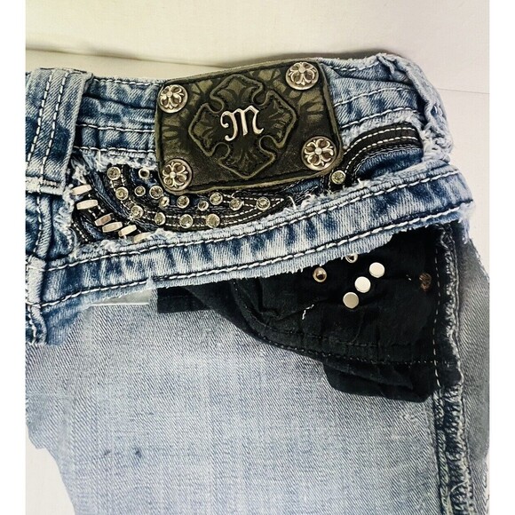 Miss Me Jeans Patches Rhinestone Pockets Zipper Buttons Logo Upcycle Thrift Flip - Picture 6 of 8